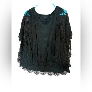 Style & Co Black Butterfly Sleeve Lace Blouse Top Shirt Size XL